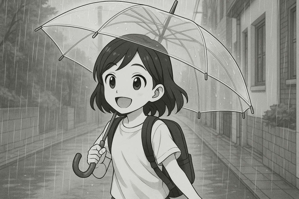 雨の日の日本人とビニール傘